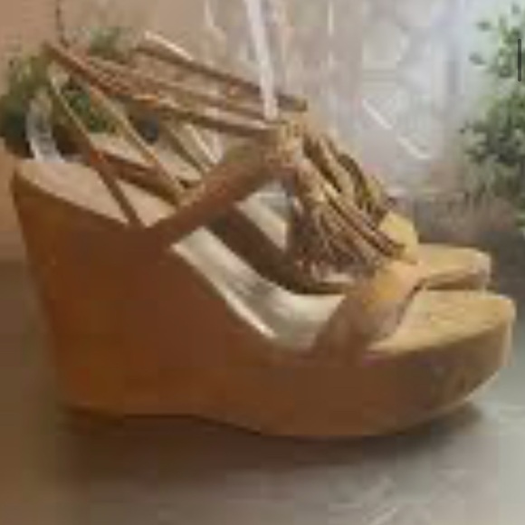 Stuart Weitzman Tassel Suede Wedge Sandals - Picture 4 of 9